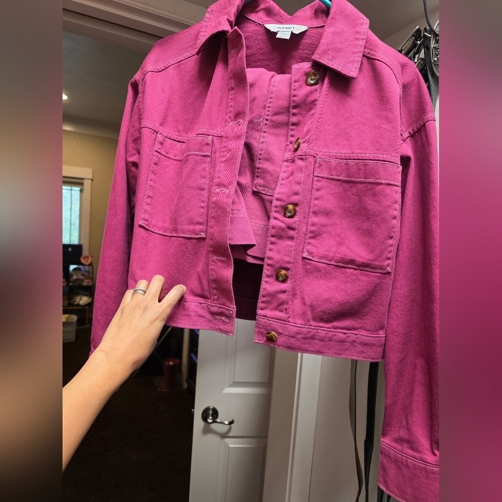 Women's Pink Denim Jacket And Skirt